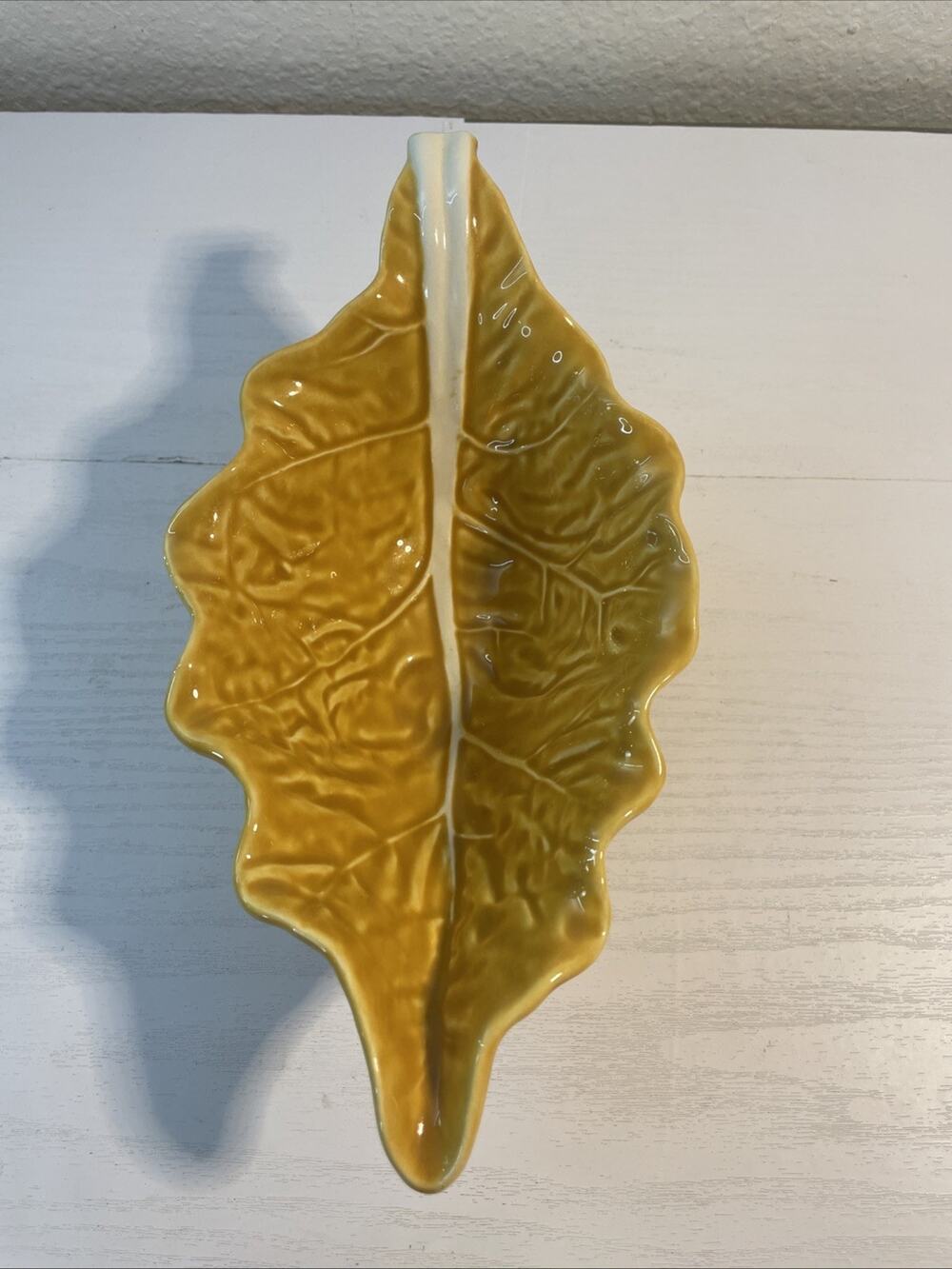 Bordallo Pinheiro Dark Yellow Cabbage Leaf Dressing/Gravy serving boat- Portugal